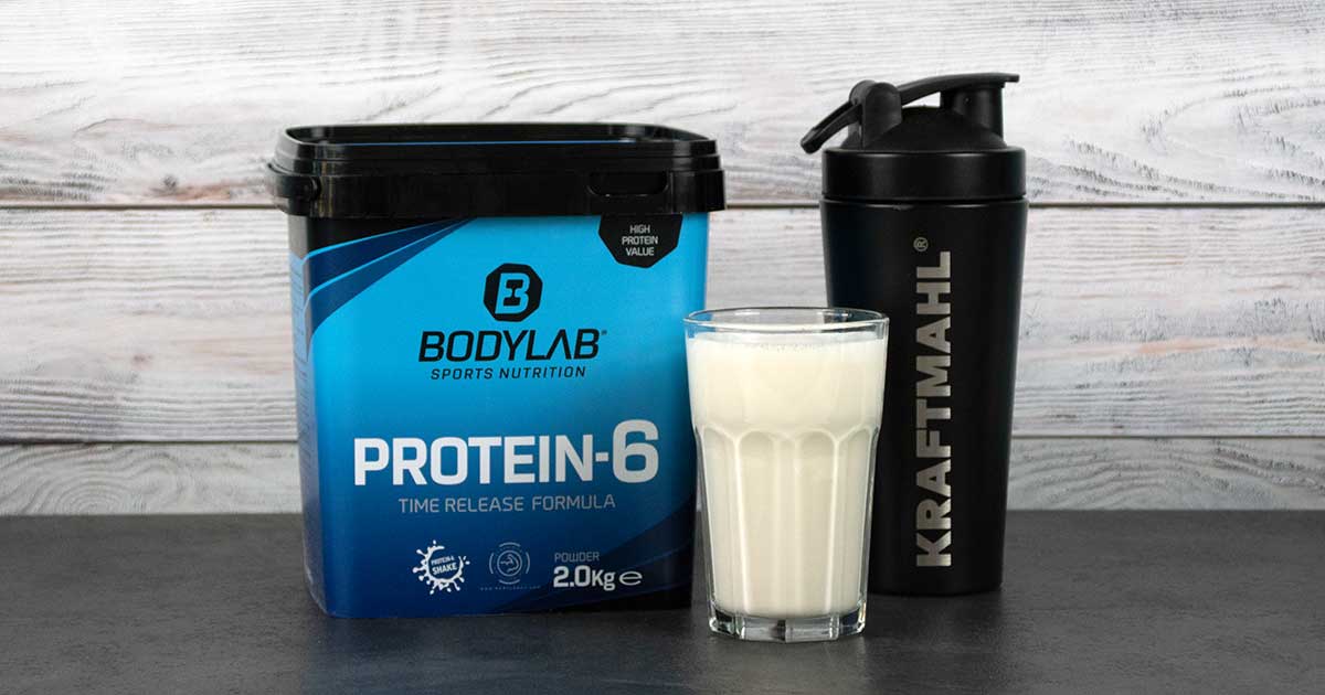 Bild zeigt Bodylab24 Protein-6 und Kraftmahl-Shaker